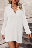Collared Neck Long Sleeve Sweater Dress with Pockets - Trendsi - Flyclothing LLC