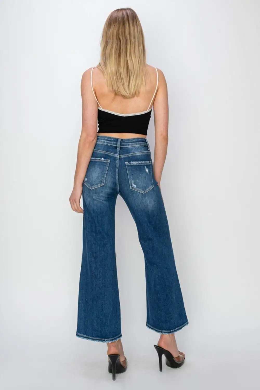 Risen Full Size High Rise Patch Detailed Wide Leg Crop Jeans - Trendsi - Flyclothing LLC