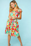Haptics Floral Square Neck Short Sleeve Dress - Trendsi - Flyclothing LLC