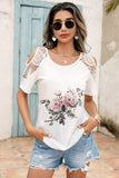 Lace Detail Round Neck Cold Shoulder Blouse - Trendsi - Flyclothing LLC