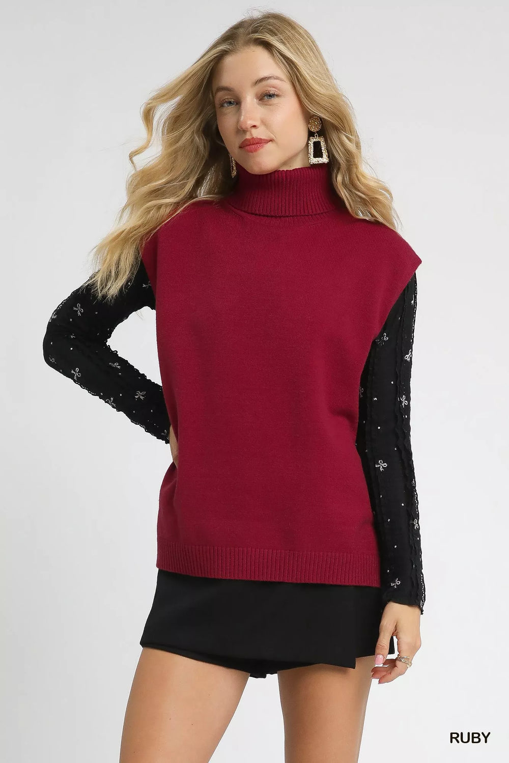 Umgee High-Low Turtleneck Sleeveless Sweater Top - Trendsi - Flyclothing LLC