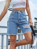 Distressed Raw Hem Denim Shorts - Trendsi - Flyclothing LLC