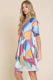 BOMBOM Ruched Color Block Short Sleeve Dress - Trendsi - Flyclothing LLC