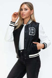 Love Me Now PU Leather Contrast Snap Down Bomber Jacket - Trendsi - Flyclothing LLC