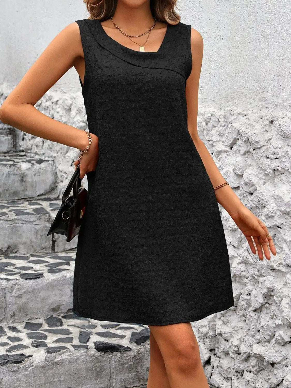 Asymmetrical Neck Sleeveless Mini Dress - Trendsi - Flyclothing LLC
