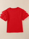 Ruffled Round Neck Short Sleeve Blouse - Trendsi - Flyclothing LLC