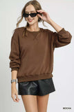 Umgee Round Neck Long Sleeve Fleece Sweatshirt - Trendsi - Flyclothing LLC
