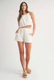 MABLE Eyelet Bubble Hem Sleeveless Top and Shorts Set - Trendsi - Flyclothing LLC