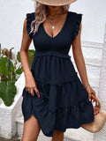 Ruffled V-Neck Cap Sleeve Dress - Trendsi - Flyclothing LLC