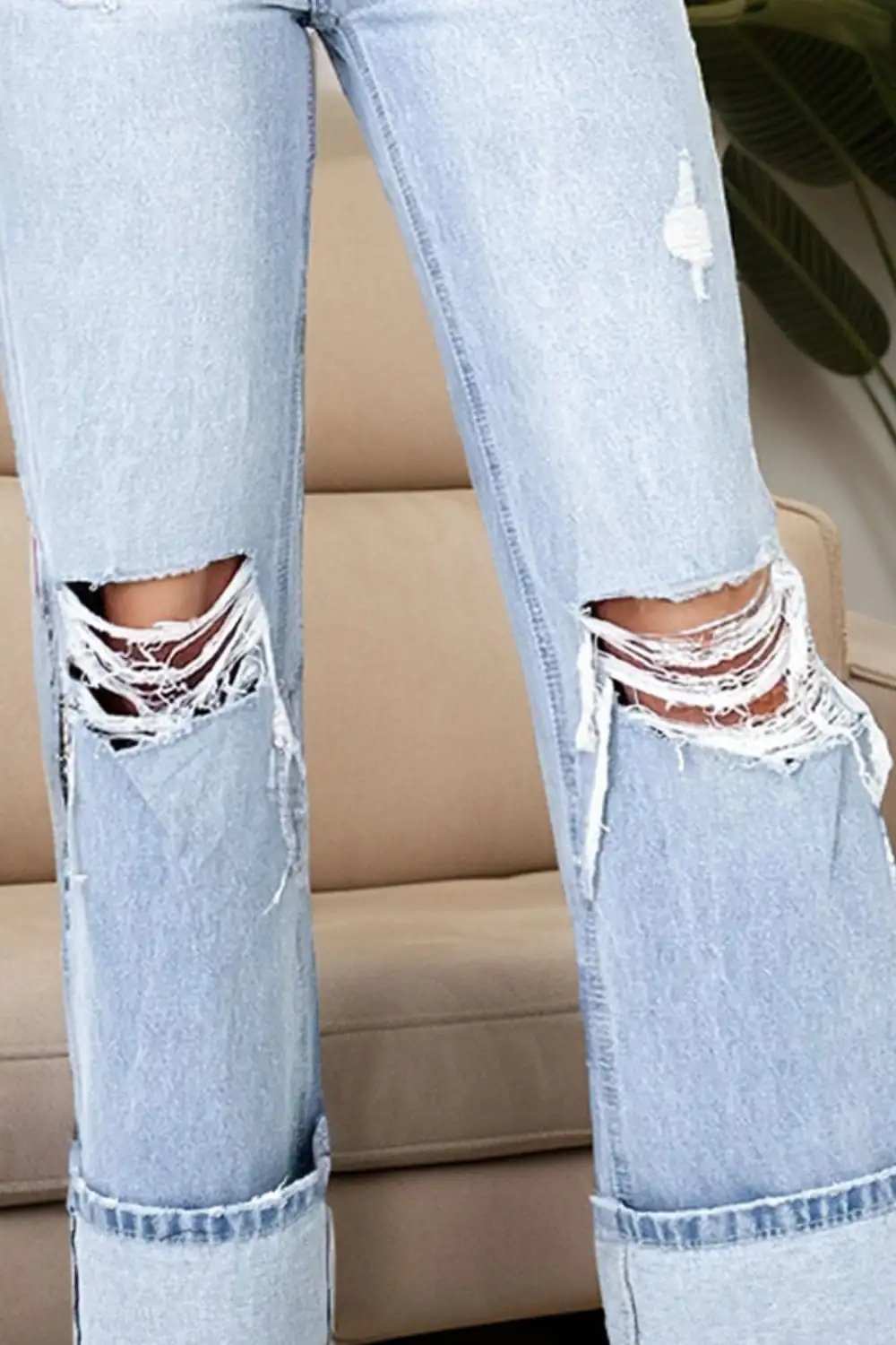 Distressed High Waist Jeans with Pockets - Trendsi - Flyclothing LLC