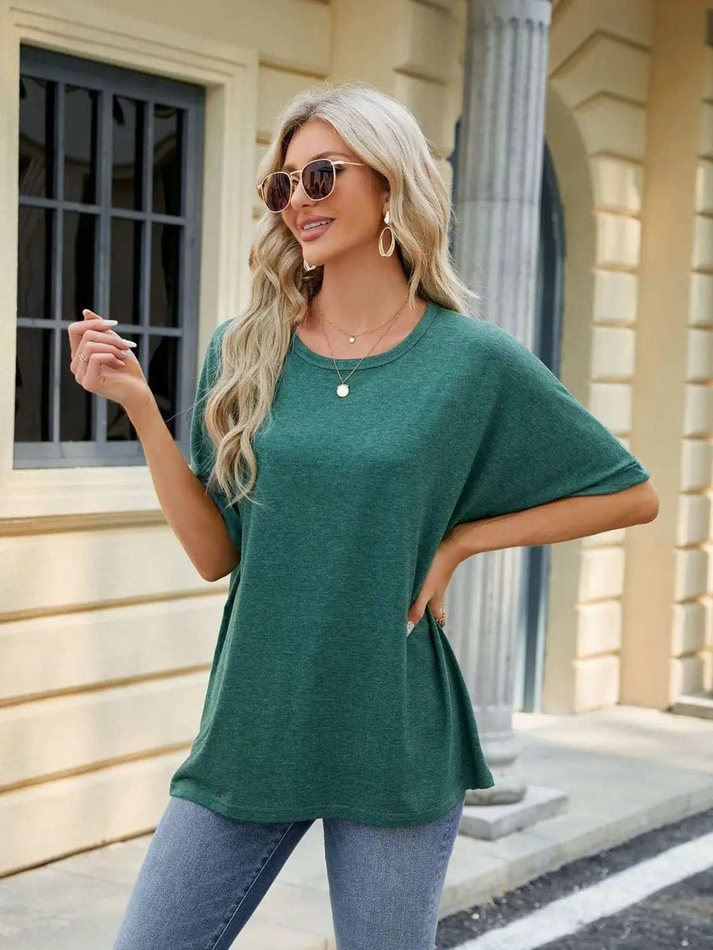 Florira Round Neck Half Sleeve T-Shirt - Trendsi - Flyclothing LLC