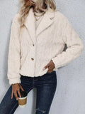 Fuzzy Button Up Collared Neck Jacket - Trendsi - Flyclothing LLC