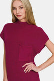 Zenana Mock Neck Short Sleeve Sweater Dress - Trendsi - Flyclothing LLC