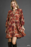 Umgee Animal Print Boho Tunic Dress with Contrast Trim Detail - Trendsi - Flyclothing LLC