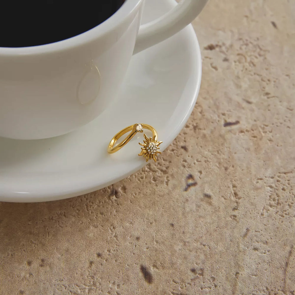18K Gold-Plated Zircon Sun Bypass Ring - Trendsi - Flyclothing LLC