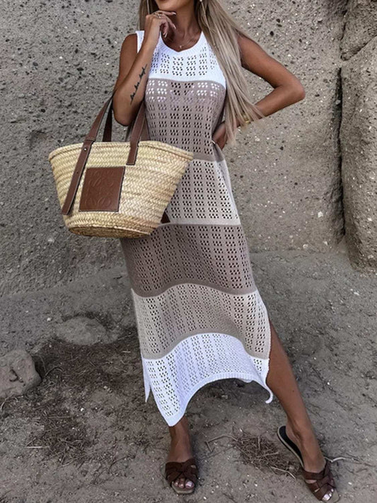 Slit Color Block Wide Strap Cover Up - Trendsi - Flyclothing LLC