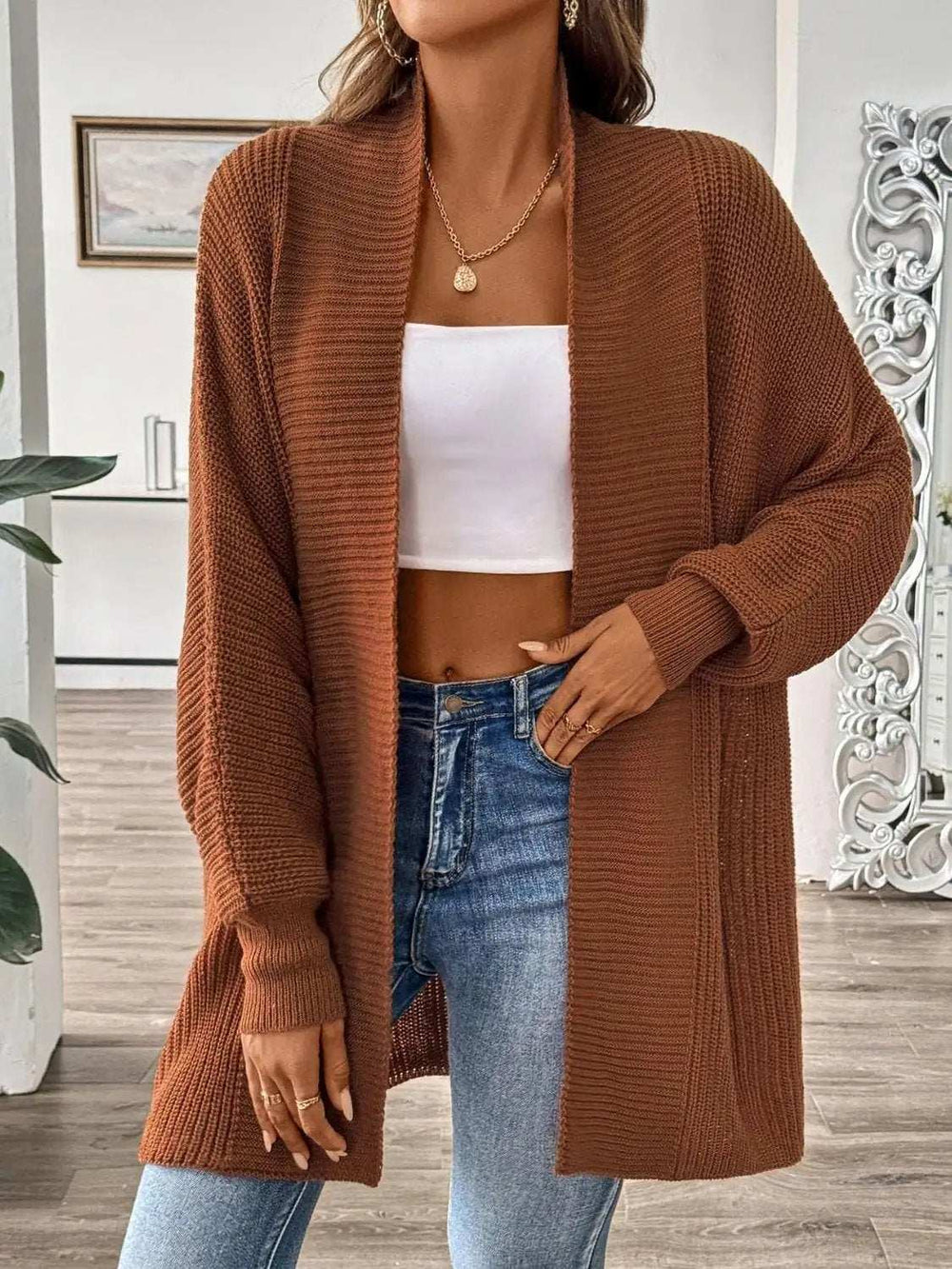 Open Front Long Sleeve Cardigan - Trendsi - Flyclothing LLC