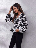 Printed V-Neck Long Sleeve Blouse - Trendsi - Flyclothing LLC