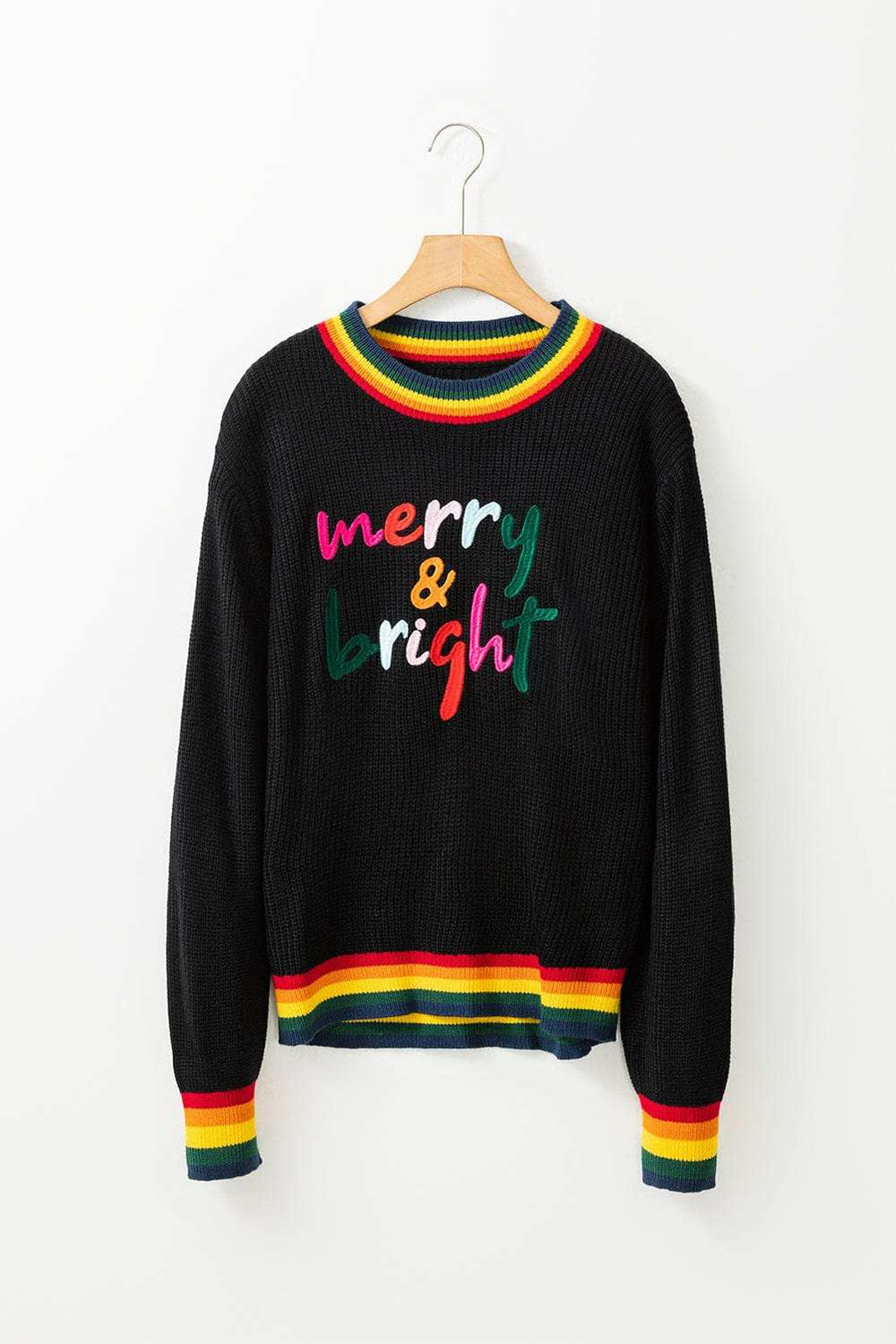 MERRY & BRIGHT Ribbed Round Neck Sweater - Trendsi - Flyclothing LLC
