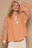 POL Floral Half Button Lace Detail Long Sleeve Top - Trendsi - Flyclothing LLC