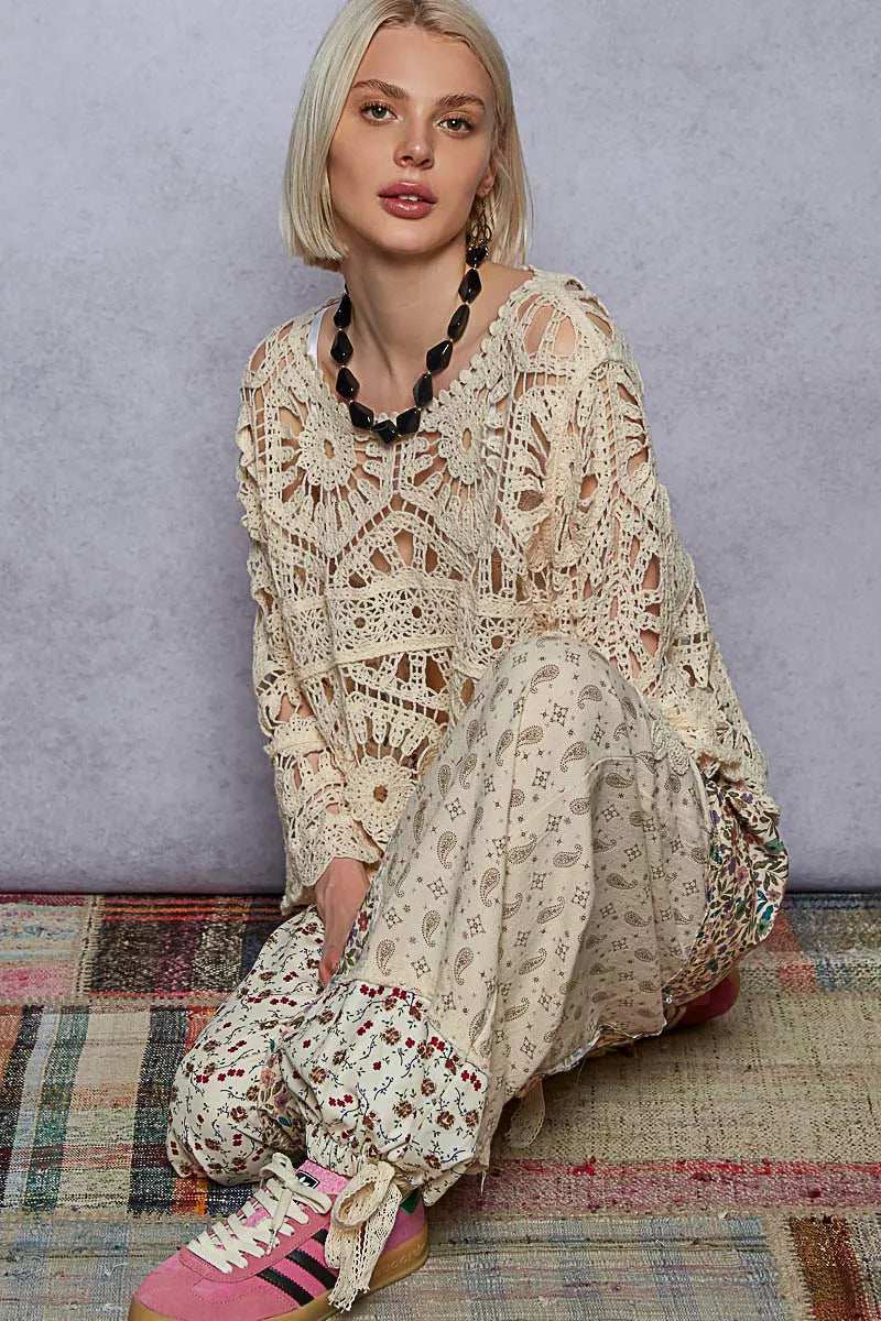 POL Round Neck Weave Knit Pattern Cropped Cover Up - Trendsi - Flyclothing LLC