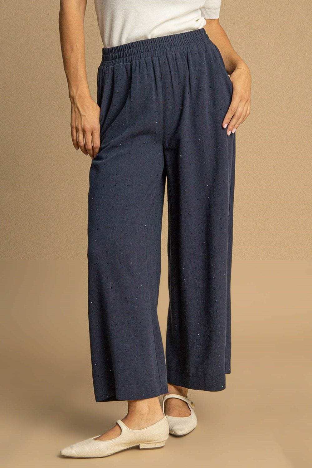 Umgee Full Size High Waisted Embellished Linen Pants Plus Size - Trendsi - Flyclothing LLC