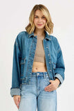 RISEN Oversized Cargo Pocket Denim Jacket with Cuffed Sleeves - Trendsi - Flyclothing LLC