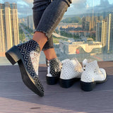 Printed Point Toe Block Heels Boots - Trendsi - Flyclothing LLC
