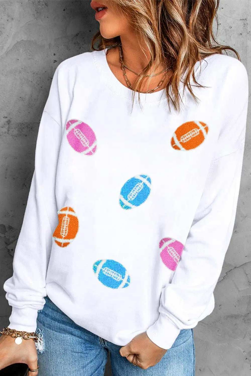 Football Round Neck Long Sleeve Sweatshirt - Trendsi - Flyclothing LLC