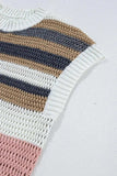 Stripe Color Block Eyelet Knit Short Sleeve Knit Top - Trendsi - Flyclothing LLC