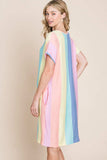 BOMBOM Striped Short Sleeve Dress with Pockets - Trendsi - Flyclothing LLC