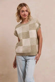 BiBi Checker With Stripes Pattern Sleeveless Sweater - Trendsi - Flyclothing LLC