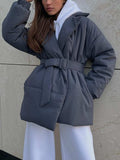 Puffer Long Sleeve Winter Coat with Belt - Trendsi - Flyclothing LLC