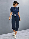 Round Neck Short Sleeve Jumpsuit - Trendsi - Flyclothing LLC