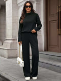 Ribbed Turtleneck Dropped Shoulder Top and Pants Sweater Set - Trendsi - Flyclothing LLC