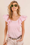BiBi Wide Layered Ruffle Sleeve Scoop Neck Ribbed Top - Trendsi - Flyclothing LLC