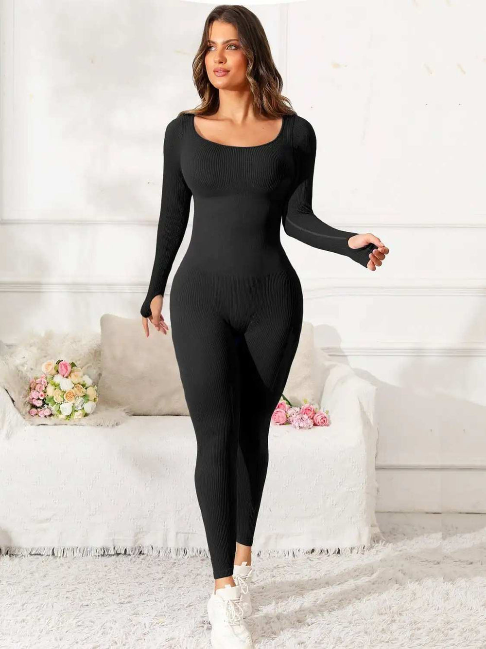 Scoop Neck Long Sleeve Active Jumpsuit - Trendsi - Flyclothing LLC