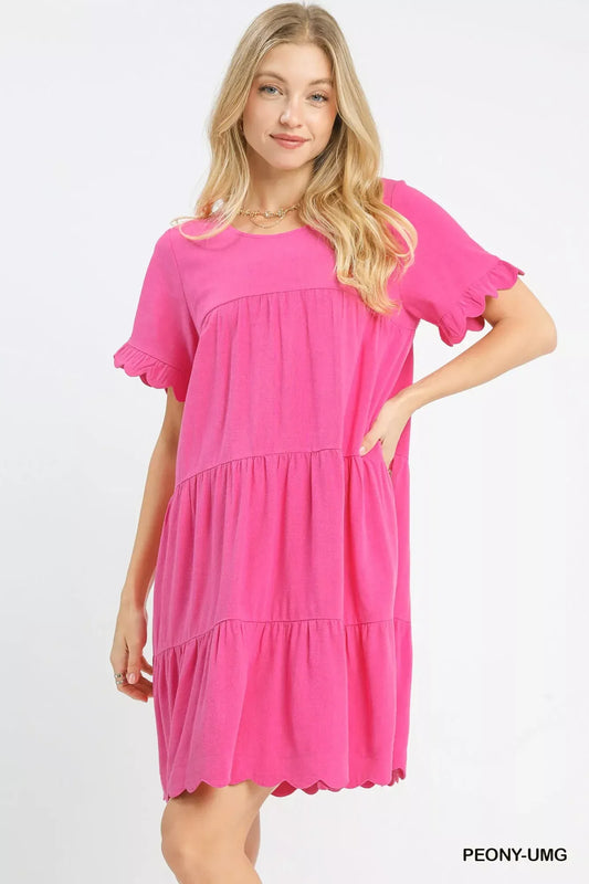 Umgee Linen Tiered Babydoll Dress with Ruffle Sleeves - Trendsi - Flyclothing LLC