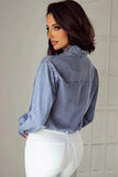 Frill Button Up Long Sleeve Denim Top - Trendsi - Flyclothing LLC