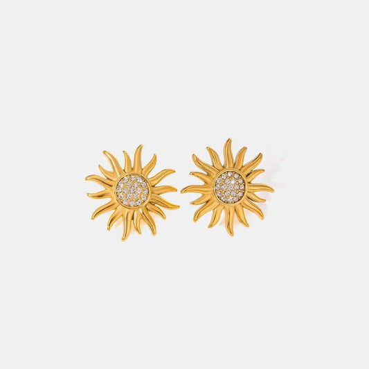 Stainless Steel Inlaid Rhinestone Sun Shape Stud Earrings - Trendsi - Flyclothing LLC