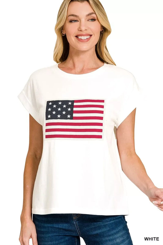 Zenana Full Size US Flag Round Neck Short Sleeve T-Shirt Plus Size - Trendsi - Flyclothing LLC