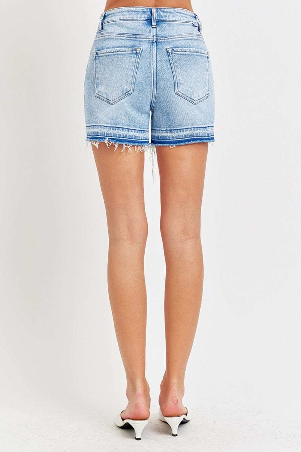 RISEN High Rise Distressed Hem Denim Shorts - Trendsi - Flyclothing LLC
