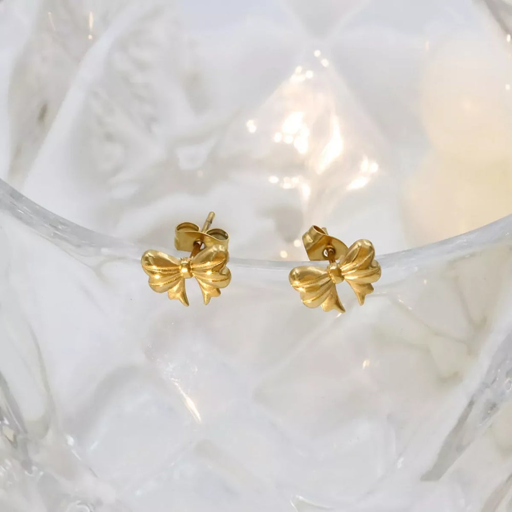 18K Gold-Plated Bow Earrings - Trendsi - Flyclothing LLC