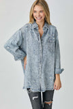 RISEN Distressed Raw Hem Denim Shirt - Trendsi - Flyclothing LLC