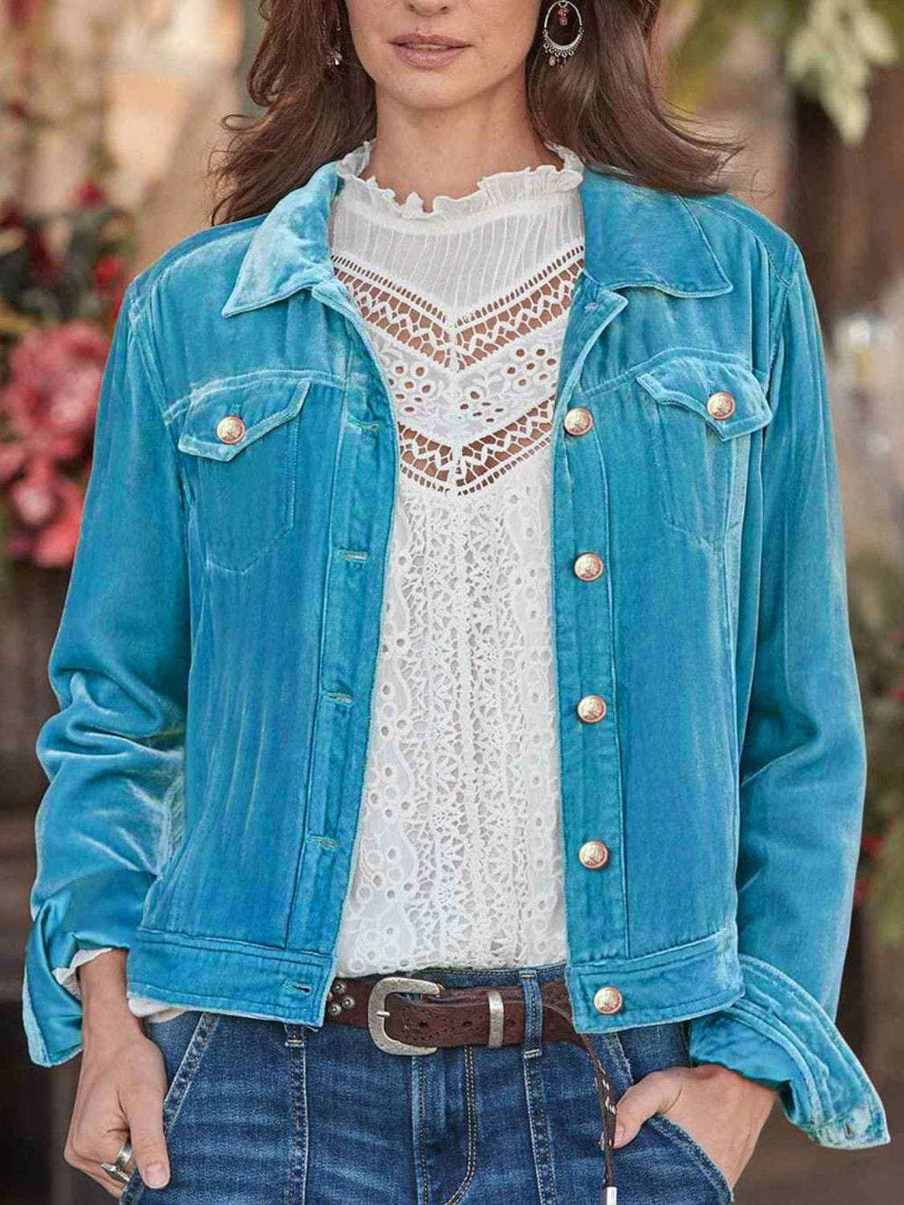 Button Up Long Sleeve Jacket with Chest Pockets - Trendsi - Flyclothing LLC