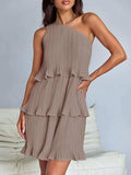 Layered Single Shoulder Mini Dress - Trendsi - Flyclothing LLC