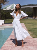 Tiered Puff Sleeve Midi Dress - Trendsi - Flyclothing LLC