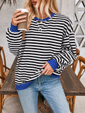 Contrast Striped Long Sleeve Sweatshirt - Trendsi - Flyclothing LLC