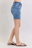 Judy Blue Full Size Mid Rise Bermudas Denim Shorts W/ Back Flap Pockets Plus Size - Trendsi - Flyclothing LLC