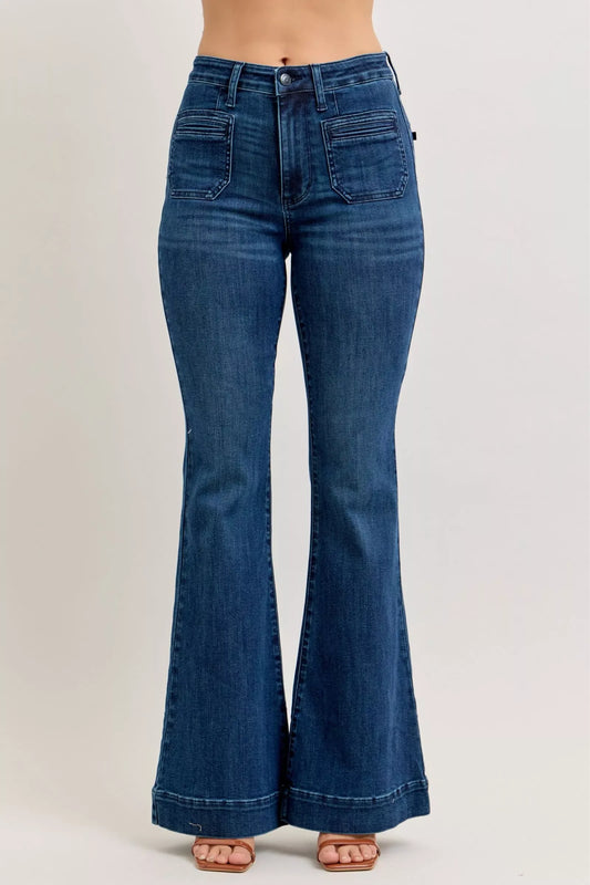 Judy Blue High-Waisted Flare Jeans with Front Pockets - Trendsi - Flyclothing LLC